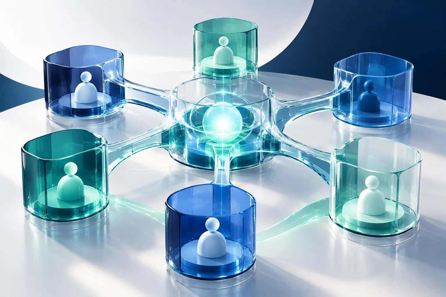 Conceptual illustration of interconnected glass modules representing connected HR systems.